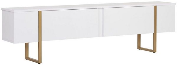 Modern TV Stand with Elegant White & Gold Finish, 180 x 50 x 30 cm | 100% Melamine Coated Particle Board, 18 mm Thickness | Stylish & Functional Design for Contemporary Living Rooms