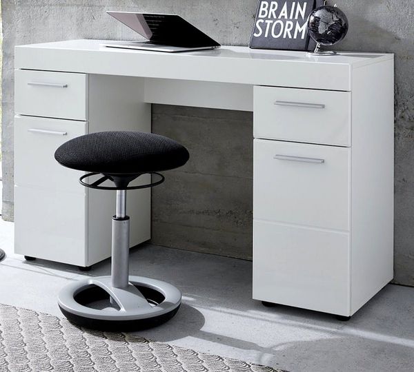 trendteam Schreibtisch Amanda (120 x 76 cm), weiß Hochglanz, mit Stauraum