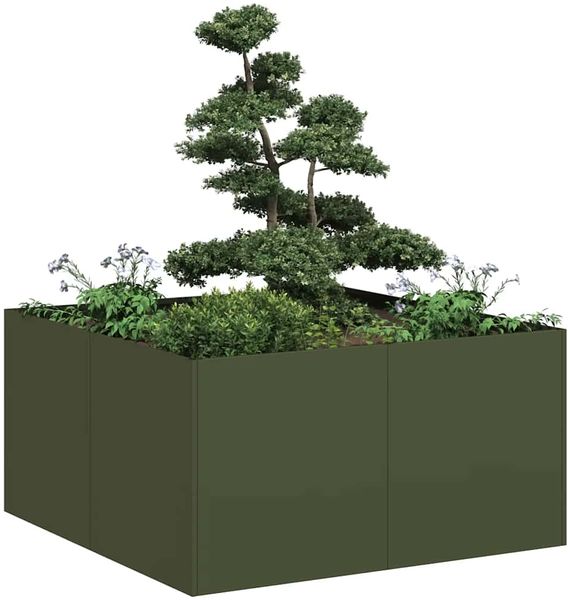vidaXL Pflanzkübel Olivgrün 80x80x40 cm Kaltgewalzter Stahl 860741