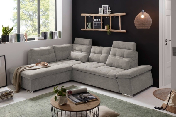 Ecksofa Medan von Ed Exciting Design Taupe – Modernes Sofa mit Schlaffunktion & Glow Mikrofaser