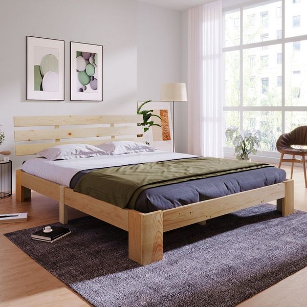 Rutaqian Holzbett Holzbett, Doppelbett Ehebett Massivholzbett Bettgestell 140 x 200 cm
