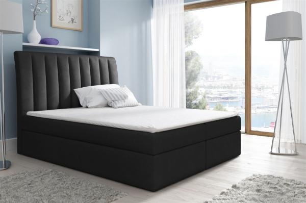 Boxspringbett MALENA mit Bettkasten 140x200 cm Stoff Schwarz