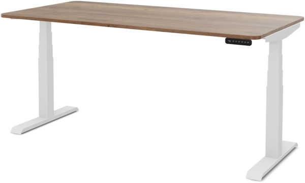 ASSMANN Elektrisch Höhenverstellbarer Familien Schreibtisch Pitino Curved 160x70cm Eiche Tabak Signalweiß Metall Holz