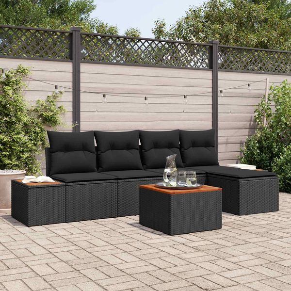 vidaXL Gartensofa-set mit Kissen mit Speicher 6 pcs Schwarz Polyrattan 3356738