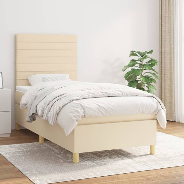 vidaXL Boxspringbett mit Matratze Creme 100x200 cm Stoff 3142398