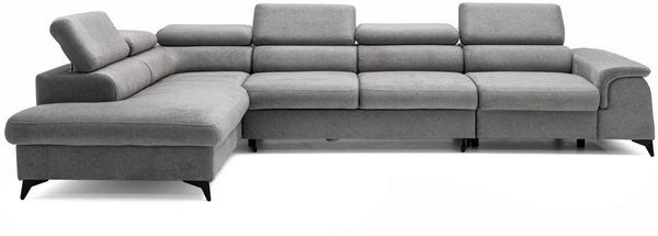 Muffo Ecksofa Plaza Maxi, Modernes Große sofa L-form mit Schlaffunktion und Verstellbare Kopfstützen Metallfüße, elegante einfache Form
