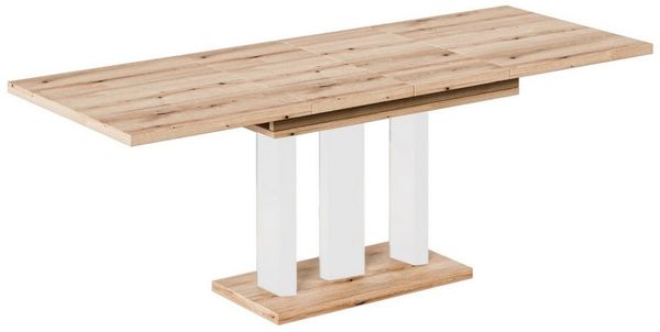 Endo-Moebel Säulen-Esstisch "Appia White" 130-210cm ausziehbar erweiterbar, Für bis zu 8 Personen, Weiße Beine