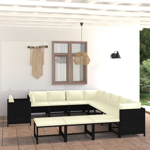 vidaXL 12-tlg. Garten-Lounge-Set mit Kissen Poly Rattan Schwarz 3059803