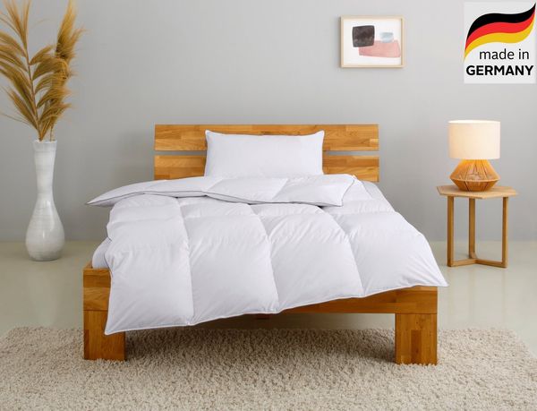 OTTO home Daunenbettdecke + Kopfkissen TAMINS, Bettdecke 135x200 cm und 155x220 cm, 2-tlg, Füllung: 100% Daunen, Bezug: 100% Baumwolle, Set mit Kissen 40x80 cm, 80x80 cm, Sommer, Winter, Made in Germany