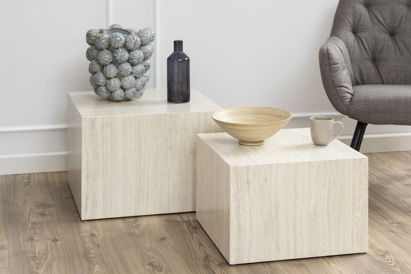 Satztisch >Dice< (2-teilig) in travertin, MDF - 58x40x58cm (BxHxT)