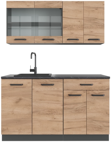 Singleküche R-Line Goldkraft Eiche/Anthrazit 140 cm ohne Arbeitsplatte Vicco