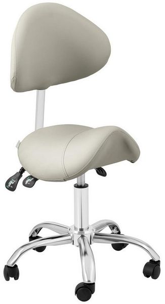 Physa Drehstuhl Sattelstuhl Sattelhocker mit Lehne Rollhocker Grau & Silbern, Grau, Silbern