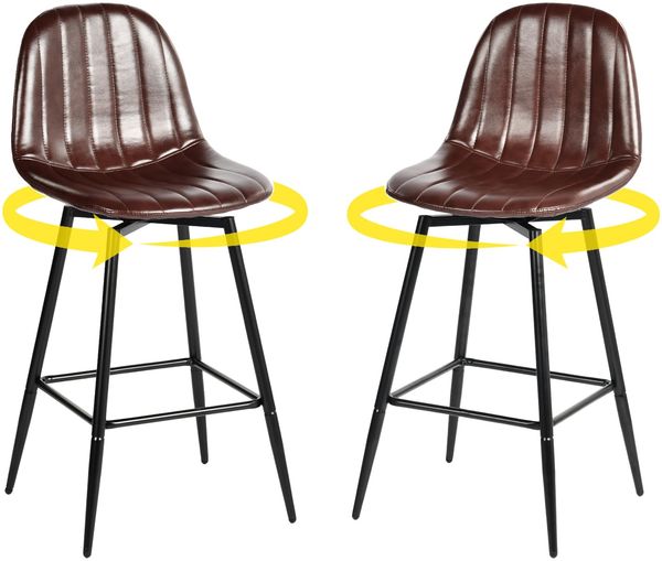 39F FURNITURE DREAM Vintage Barhocker 2er-Set drehbar – Retro Barstuhl im Industrial Design mit Lehne, Kunstleder & Metallgestell, 360° Küchenhocker für Theke, Bar & Esszimmer