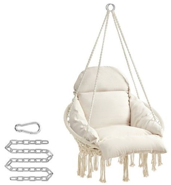Songmics Hängesessel, Hängeschaukel, Hängestuhl, dickes Kissen, skandinavischer Stil, für Wohnzimmer, Terrasse, Garten, Balkon, bis 120 kg belastbar, Zubehör inklusive, cremeweiß GDC042M01V2