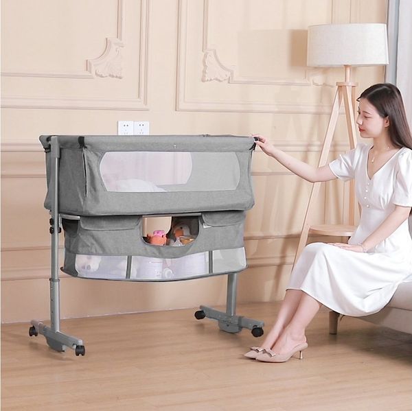 JEOBEST Baby-Reisebett 3 in 1 Babybett und Babywiege, Beistellbett Höhenverstellung, Kinderbett mit Rollen, Moskitonetz, Lagerungstasche und Matratze