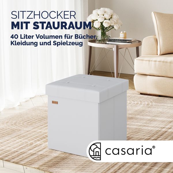 CASARIA® Faltbarer Sitzhocker mit Stauraum Kunstleder Weiß