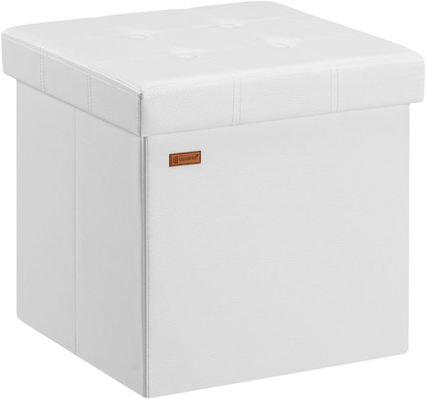 CASARIA® Faltbarer Sitzhocker mit Stauraum Kunstleder Weiß
