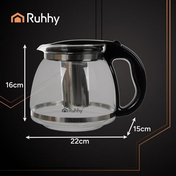 Ruhhy Teekanne Glasteekanne Kräutertee-Sieb, 2 l, (Spar-Set, Aufgussbehälter), Thermoschockresistent für sicheren Einsatz bei hohen Temperaturen