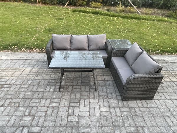 Fimous Hoher Rücken Polyrattan Sofa Set Gartenmöbel Esstisch Set Love Sofa 3-Sitzer Sofa Beistelltisch
