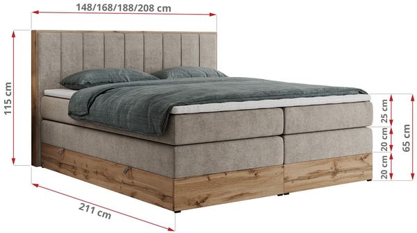 Boxspringbett BELLISSIMO KING, Doppelbett mit Multipocket-Matratze, Polsterbett mit Kopfstütze - 180 x 200 cm - Beige Stoff - H3 Bild 5