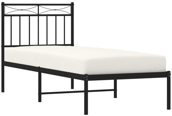 vidaXL Bettgestell mit Kopfteil, Metall, Schwarz, 75x190 cm Bild 3