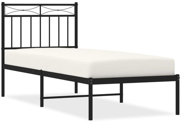 vidaXL Bettgestell mit Kopfteil, Metall, Schwarz, 75x190 cm Bild 2