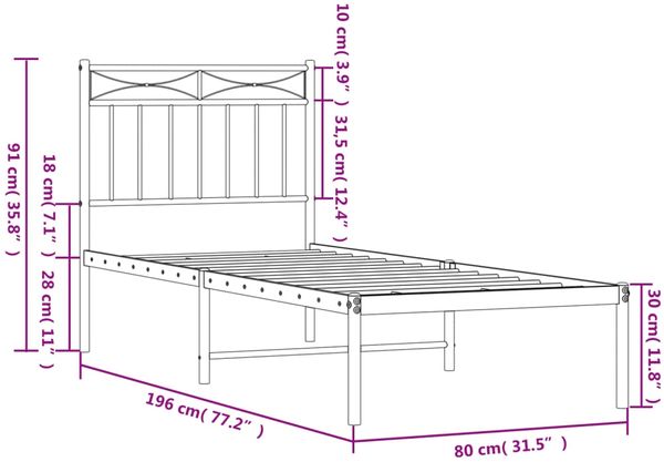 vidaXL Bettgestell mit Kopfteil, Metall, Schwarz, 75x190 cm Bild 9