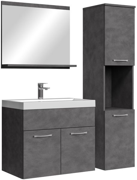 Badplaats Badmöbel Komplettset Montreal 60 x 35 cm Dunkel Grau - Badezimmermöbel mit Waschbecken, Spiegel und Badezimmerschrank
