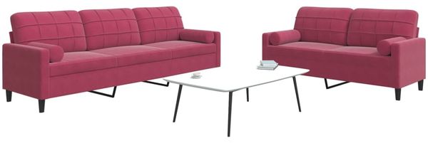 vidaXL 2-tlg. Sofagarnitur mit Kissen und Nackenrollen Weinrot Samt 3278495