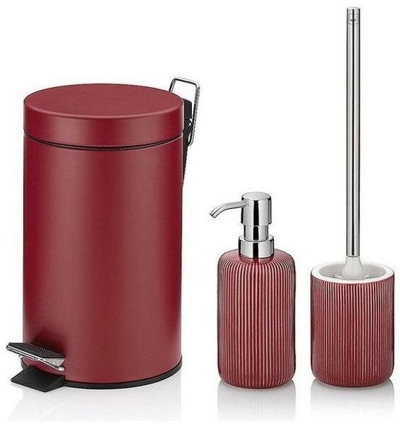 kela Badezimmer-Set Ava, bestehend aus Kosmetikeimer, Seifenspender, WC-Garnitur, Rillenoptik