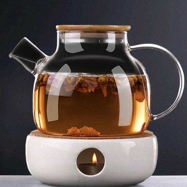 Jungengel Teekanne Glaskanne 1L Holzdeckel Glas-Wasserkessel Teezubereiter Hitzebeständig, 1 l, (Einzelkanne, 1-teiliges Set, Ohne Stövchen, Kanne mit integriertem Sieb), Integriertes Spiralsieb, Bambusdeckel, Hitzebeständig Borosilikatglas