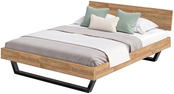 skølm 'Alver' Bett 160x200 cm, Bettgestell, natur geölt, Massivholzbett aus Eiche mit Metallkufen, Doppelbett mit durchgehendem Bettkopf Bild 9