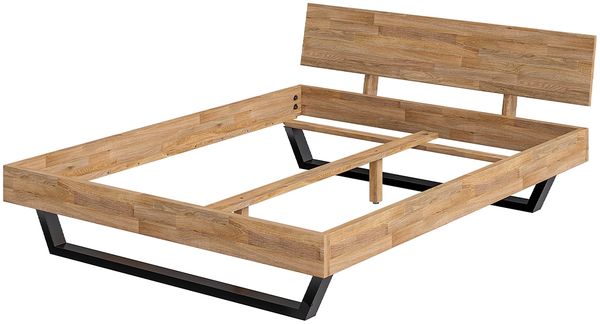 skølm 'Alver' Bett 160x200 cm, Bettgestell, natur geölt, Massivholzbett aus Eiche mit Metallkufen, Doppelbett mit durchgehendem Bettkopf Bild 2