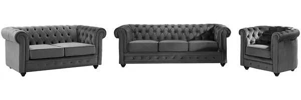 Vente-unique - CHESTERFIELD Sofa and armchair set SamtStoff Grau - B 78 cm88 cm x H 72 cm x L 168 cm85 cm205 cm
