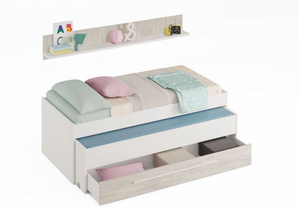 Kinderbett >ELLIOT< in Artik-Weiß/Velho-Weiß - 199x65x96 (BxHxT)