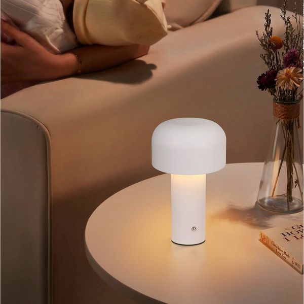 ZMH LED Tischleuchte Kabellos - 2W Tischlampe Akku Dimmbar Modern Metall für Wohnzimmer, Augenschutz, Einfache Installtion, LED fest integriert, 3000-6500K, Aufladbar Schwarz Pilz Nachttischlampe Schlafzimmer
