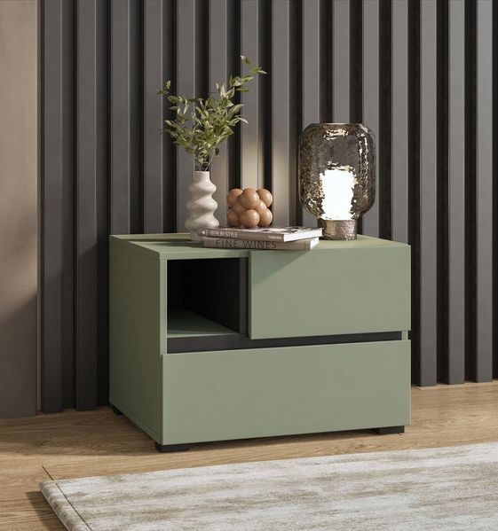 OTTO home Nachtkommode Cross, moderner griffloser Nachtschrank, Nachttisch, Nachtkonsole mit 2 Schubladen