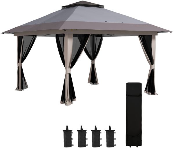 Höhenverstellbares Pop-up-Faltzelt, UV-Schutz 50+, Doppeldach und Moskitonetze, 4 x 4 x 2,8 m, hellgrau