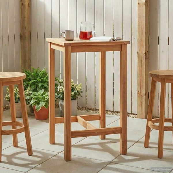 vidaXL Bartisch Natur 60 x 60 x 105 cm Massiv-Teak 42030006