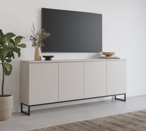 OTTO home Sideboard Modo II, Breite 200 cm, moderne grifflose Kommode 4Türen, Anrichte mit viel Stauraum, Einlegeböden verstellbar, Metallkufen