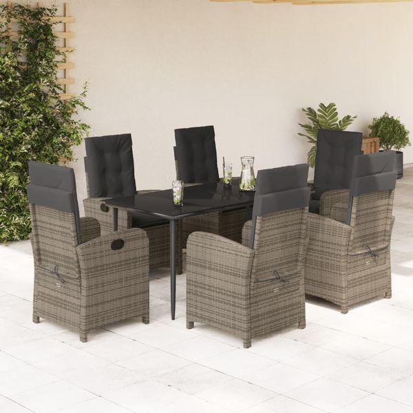vidaXL 7-tlg. Garten-Essgruppe mit Kissen Grau Poly Rattan 3212356