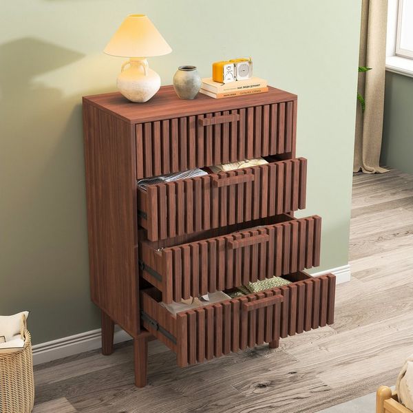 Furnishings Home Kommode Sideboard Mit 4 Schubladen Kommode schmal Holz Schrank (1 St, Highboard Anrichte Schlafzimmer Wohnzimmer Flur Büro Organizer), Kommode 60 cm breit Schrank mit Schubladen
