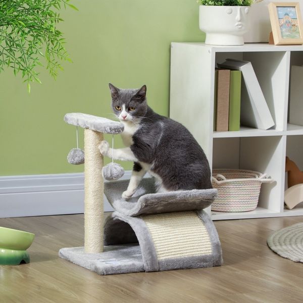 Katzenbaum Kompakt Mit Tunnel & Sisal - Kratzbaum Mit Plüsch, U-Liege Und Spielbällen,Hellgrau