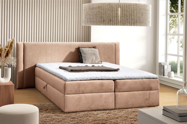 Boxspringbett Schlafzimmerbett CEDRIC 140x200cm Stoff Magic Velvet Lachs