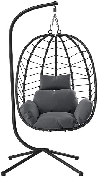 STEELSØN 'Alarian' Hängesessel mit Metallgestell, höhenverstellbar und faltbar, wetterfest, Polyrattan, dunkelgrau/schwarz, bis 150 kg belastbar, inkl. Kissen Bild 12