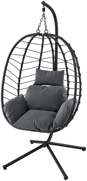 STEELSØN 'Alarian' Hängesessel mit Metallgestell, höhenverstellbar und faltbar, wetterfest, Polyrattan, dunkelgrau/schwarz, bis 150 kg belastbar, inkl. Kissen Bild 11
