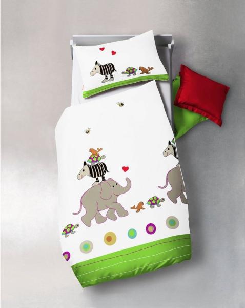 Fleuresse Kinder Baby Bettwäsche 100x135 cm Elefant Zerba Zoo grün weiß 143938-01