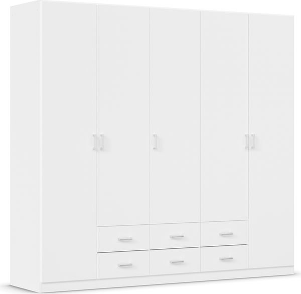 rauch Kleiderschrank, Drehtürenschrank GAMMA, 5-türig, 6 Schubkästen, Alpinweiß, 226 x 210 x 54 cm Bild 3