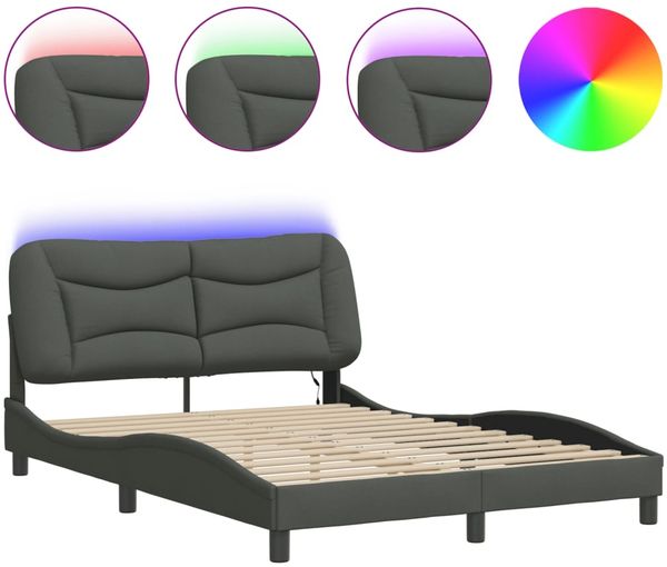 Doppelbett, Bettgestell Modernen mit LED ohne Matratze Dunkelgrau 140x200 cm Stoff d1391e