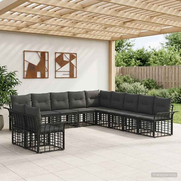 vidaXL Outdoor-Sofagarnitur 11 pcs Schwarz und Dunkelgrau Polyester 3437723